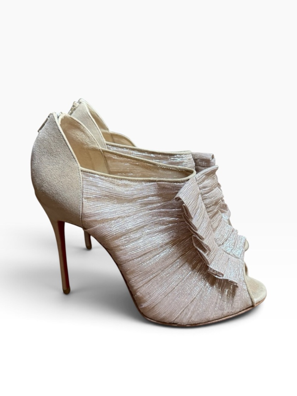 Christian Louboutin Canon Gold Lamé Suede Peep Toe Booties Pumps EU 39 US 9 - Picture 6 of 13
